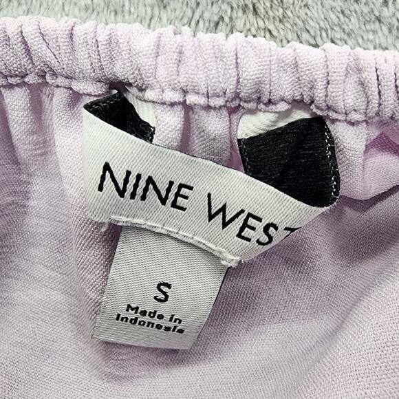 Nine West Top Womens S Purple Squareneck Peplum Blouse Stretch Elastic Cuffs - Picture 4 of 10